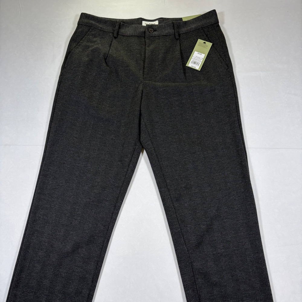Goodfellow & Co Mens Dark Gray Pleated Dress Trousers 34x30 Micro Plaid Stretch